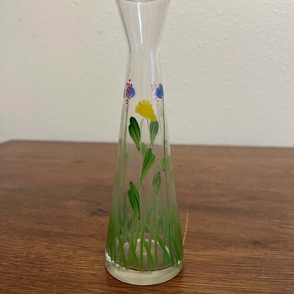 Two’s Company Hand-Painted Glass Vase 7” Floral Wildflower Bud Vase Cottagecore